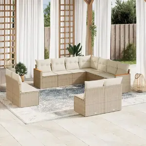 vidaXL Salon de jardin 11 pcs avec coussins beige résine tressée pas cher