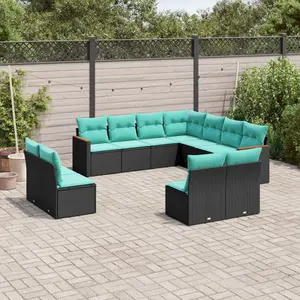 vidaXL Salon de jardin 11 pcs avec coussins noir résine tressée pas cher