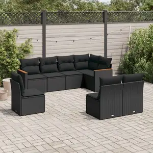 vidaXL Salon de jardin 8 pcs avec coussins noir résine tressée pas cher