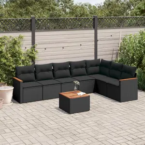 vidaXL Salon de jardin 8 pcs avec coussins noir résine tressée pas cher