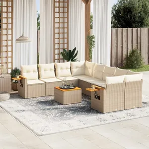 vidaXL Salon de jardin avec coussins 9 pcs beige résine tressée pas cher