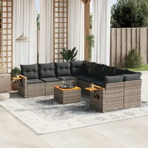 vidaXL Salon de jardin 9 pcs avec coussins gris résine tressée pas cher