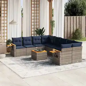 vidaXL Salon de jardin 9 pcs avec coussins gris résine tressée pas cher