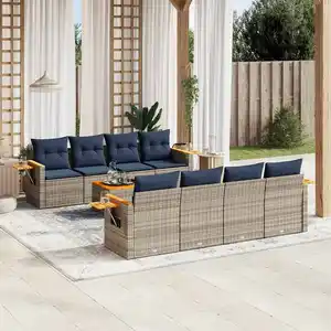 vidaXL Salon de jardin 9 pcs avec coussins gris résine tressée pas cher