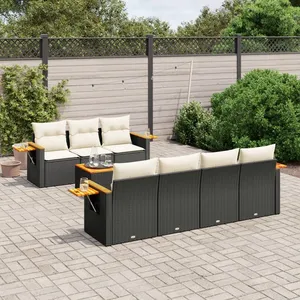 vidaXL Salon de jardin 8 pcs avec coussins noir résine tressée pas cher
