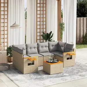 vidaXL Salon de jardin avec coussins 7 pcs beige résine tressée pas cher