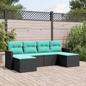 vidaXL Salon de jardin 6 pcs avec coussins noir résine tressée pas cher