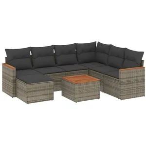 vidaXL Salon de jardin 8 pcs avec coussins gris résine tressée pas cher