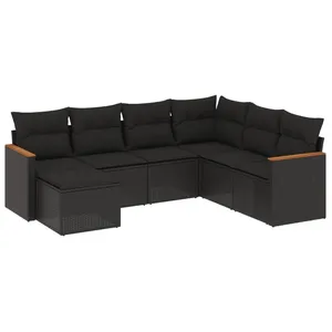 vidaXL Salon de jardin 7 pcs avec coussins noir résine tressée pas cher