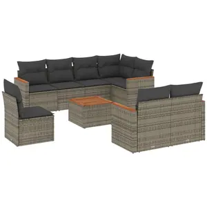 vidaXL Salon de jardin 9 pcs avec coussins gris résine tressée pas cher
