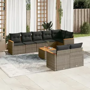 vidaXL Salon de jardin 9 pcs avec coussins gris résine tressée pas cher