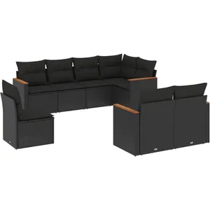 vidaXL Salon de jardin 8 pcs avec coussins noir résine tressée pas cher