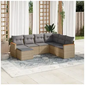 vidaXL Salon de jardin avec coussins 7pcs mélange beige résine tressée pas cher