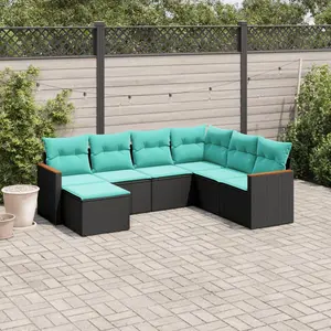 vidaXL Salon de jardin 7 pcs avec coussins noir résine tressée pas cher