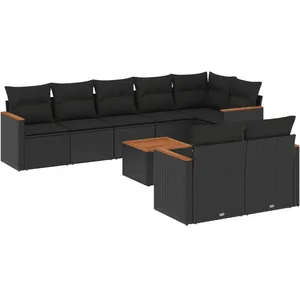 vidaXL Salon de jardin 9 pcs avec coussins noir résine tressée pas cher