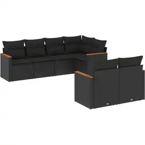 vidaXL Salon de jardin 7 pcs avec coussins noir résine tressée pas cher