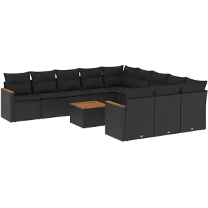 vidaXL Salon de jardin 12 pcs avec coussins noir résine tressée pas cher