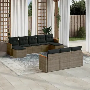 vidaXL Salon de jardin avec coussins 10 pcs gris résine tressée pas cher