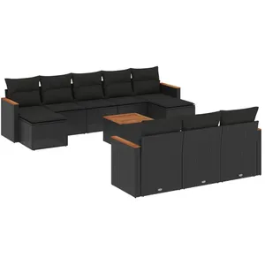 vidaXL Salon de jardin 11 pcs avec coussins noir résine tressée pas cher