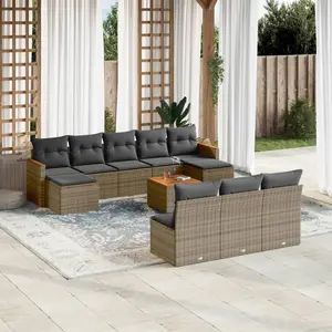 vidaXL Salon de jardin 11 pcs avec coussins gris résine tressée pas cher