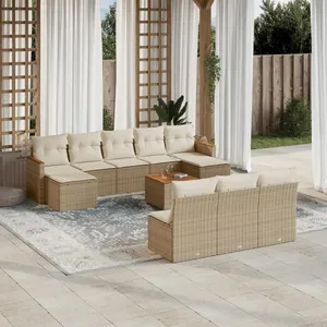 vidaXL Salon de jardin 11 pcs avec coussins beige résine tressée pas cher