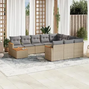 vidaXL Salon de jardin et coussins 11 pcs mélange beige résine tressée pas cher