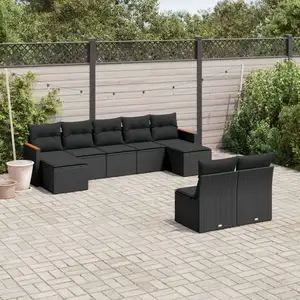 vidaXL Salon de jardin 9 pcs avec coussins noir résine tressée pas cher