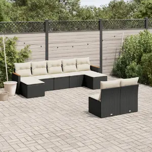 vidaXL Salon de jardin 9 pcs avec coussins noir résine tressée pas cher