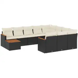 vidaXL Salon de jardin 11 pcs avec coussins noir résine tressée pas cher