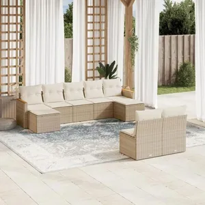 vidaXL Salon de jardin avec coussins 9 pcs beige résine tressée pas cher