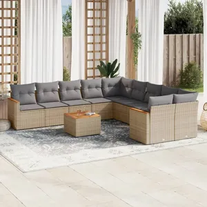 vidaXL Salon de jardin et coussins 11 pcs mélange beige résine tressée pas cher
