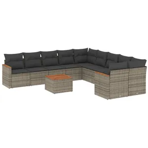 vidaXL Salon de jardin 11 pcs avec coussins gris résine tressée pas cher