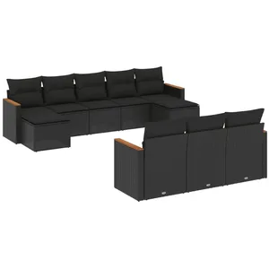 vidaXL Salon de jardin 10 pcs avec coussins noir résine tressée pas cher