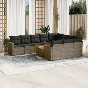 vidaXL Salon de jardin 11 pcs avec coussins gris résine tressée pas cher