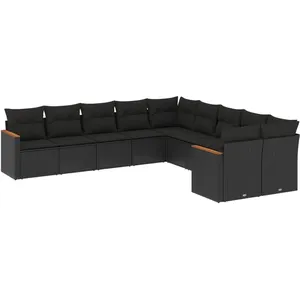vidaXL Salon de jardin 10 pcs avec coussins noir résine tressée pas cher
