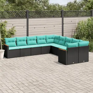 vidaXL Salon de jardin 10 pcs avec coussins noir résine tressée pas cher