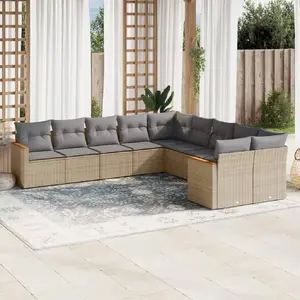vidaXL Salon de jardin et coussins 10 pcs mélange beige résine tressée pas cher