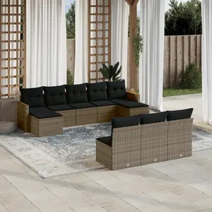vidaXL Salon de jardin avec coussins 10 pcs gris résine tressée pas cher
