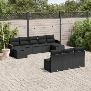 vidaXL Salon de jardin 10 pcs avec coussins noir résine tressée pas cher