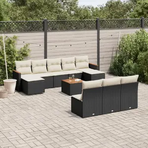 vidaXL Salon de jardin 11 pcs avec coussins noir résine tressée pas cher