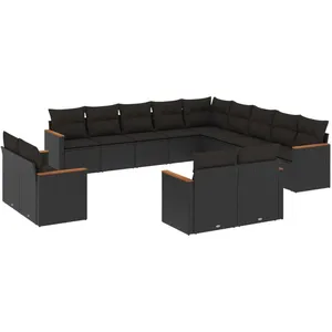 vidaXL Salon de jardin avec coussins 13 pcs noir résine tressée pas cher