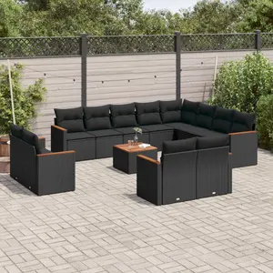 vidaXL Salon de jardin avec coussins 13 pcs noir résine tressée pas cher