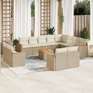vidaXL Salon de jardin avec coussins 13 pcs beige résine tressée pas cher