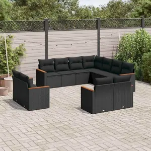 vidaXL Salon de jardin 11 pcs avec coussins noir résine tressée pas cher