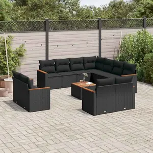 vidaXL Salon de jardin 12 pcs avec coussins noir résine tressée pas cher