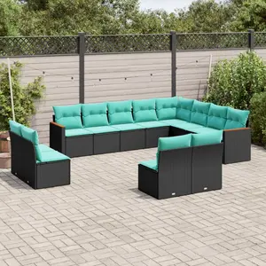 vidaXL Salon de jardin avec coussins 12 pcs noir résine tressée pas cher