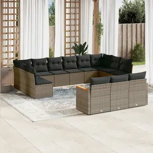 vidaXL Salon de jardin avec coussins 13 pcs gris résine tressée pas cher