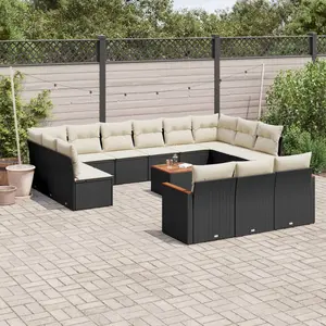 vidaXL Salon de jardin avec coussins 14 pcs noir résine tressée pas cher