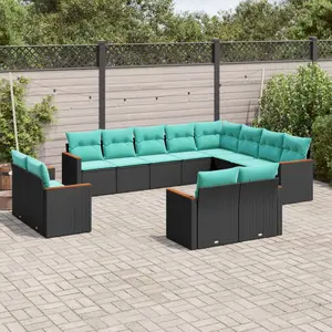 vidaXL Salon de jardin avec coussins 12 pcs noir résine tressée