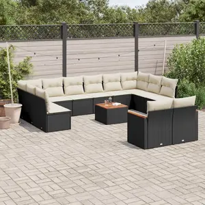 vidaXL Salon de jardin avec coussins 13 pcs noir résine tressée pas cher